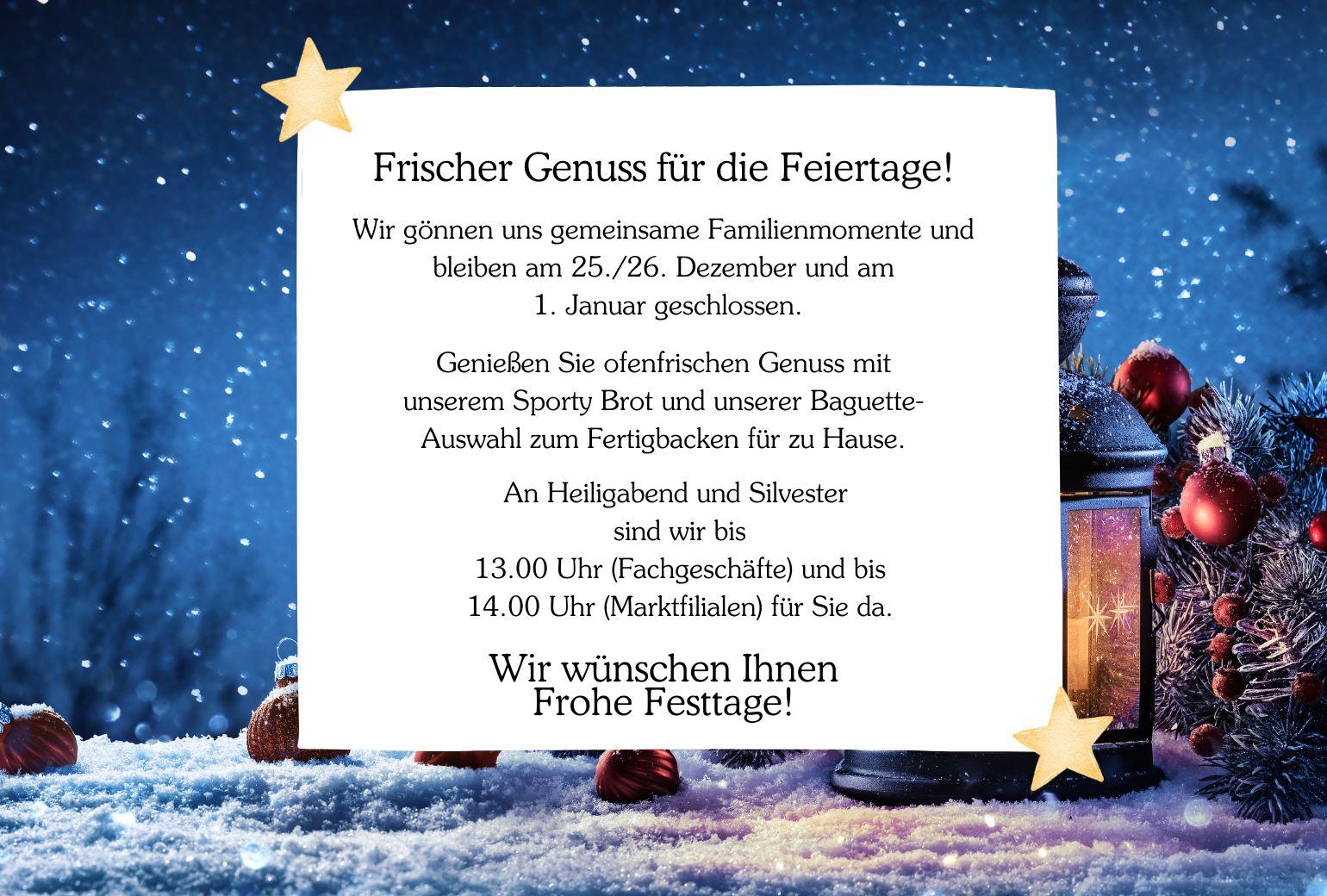 Frischer Genuss für die Feiertage – so sind wir rund um Weihnachten für Sie da
